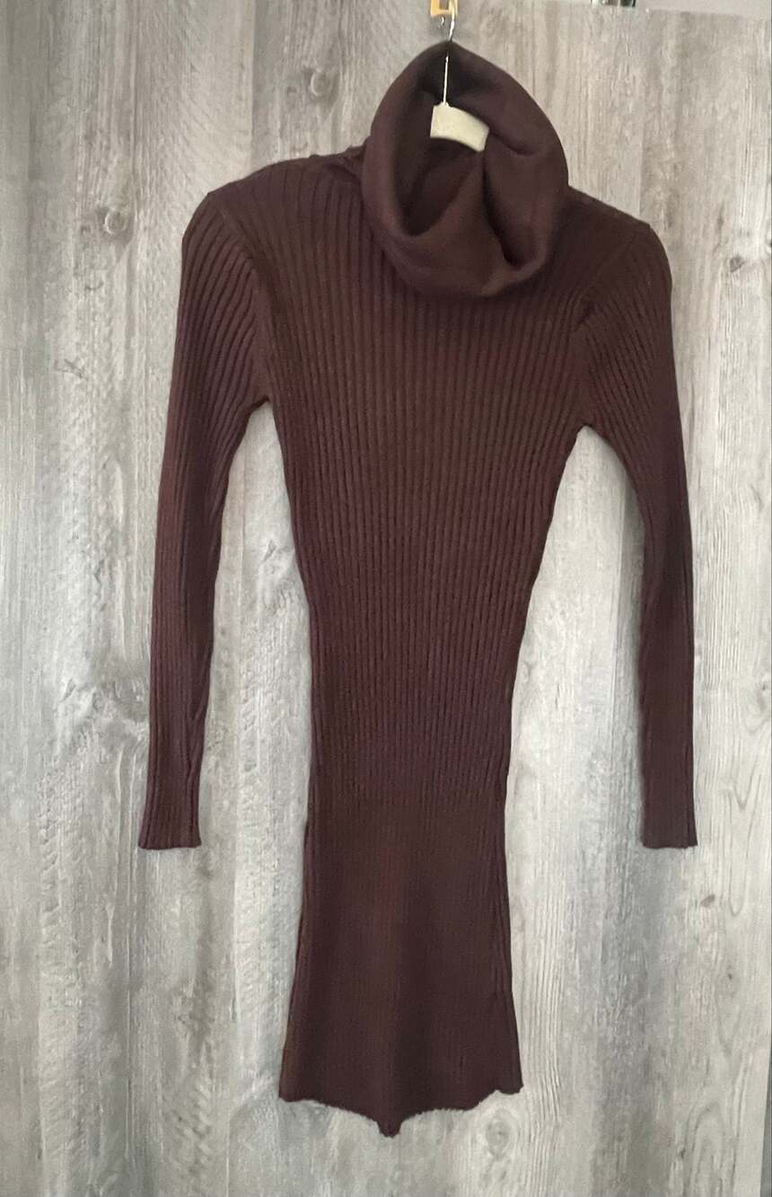 V28 Women’s Chocolate Brown Ribbed Knit Sweater Dress – Size 2–8 – NWT